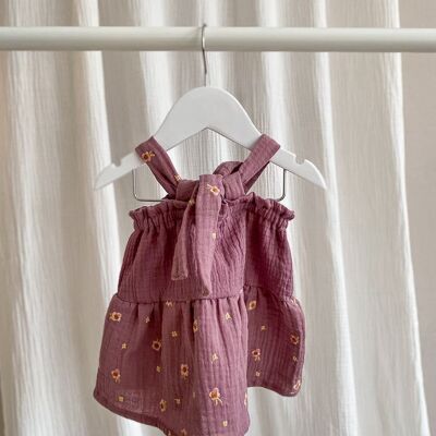 Vestido bebé muselina / bordado lila