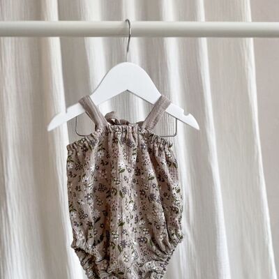 Baby muslin romper / colorful flowers - grey