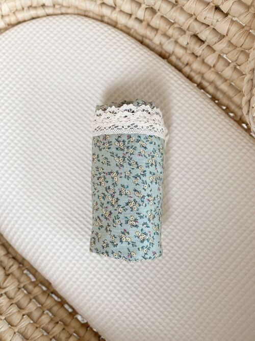 Baby swaddle / little flowers linen - icy blue