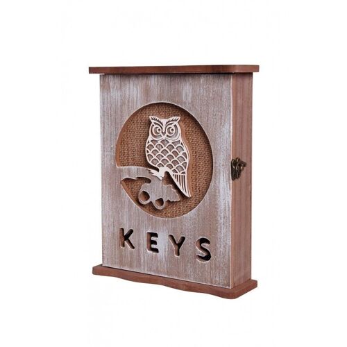 Wooden opening key case with embossed owl.  Dimension: 18x6x25cm