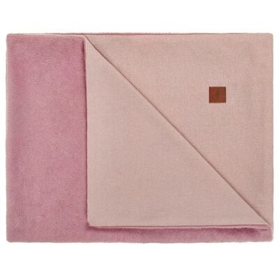 Reversible knitted fur blanket 95x80 cm BABY PINK
