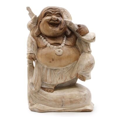 HCBS-17 - Happy Buddha Bring Wood - Whitewash 30cm - Sold in 1x unit/s per outer