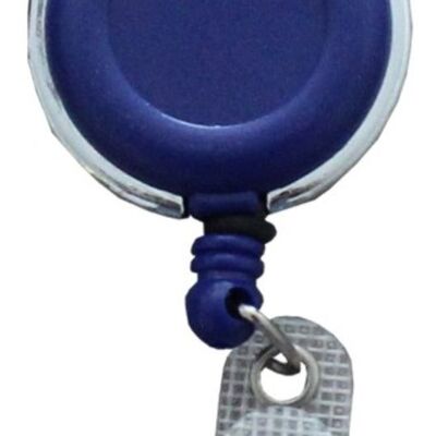JOJO - Porta carte d'identità Portachiavi con clip identificativa Forma rotonda con bordo in metallo Passante per bottone a pressione