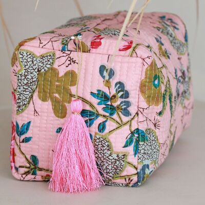 Trousse de toilette Blockprint Fez rose tendre M