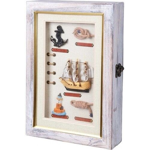 Wooden wall key holder with nautical theme.  Dimension: 20x5.5x29cm