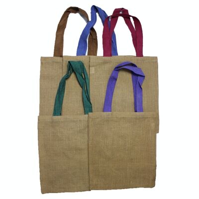 JSB-03 - Large Jute Tote Bag - 5 assorted colour handles - Sold in 10x unit/s per outer