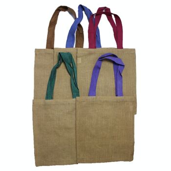 JSB-03 - Grand sac fourre-tout en jute - 5 poignées de couleurs assorties - Vendu en 10x unité/s par extérieur 1