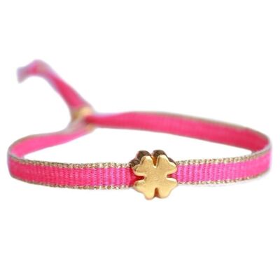 Pulsera trébol dorado rosa fuerte