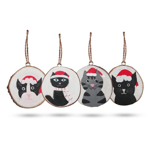 WXD-01 - Christmas Cats - Hand Pained Log Xmas Decor (set 4) - Sold in 1x unit/s per outer