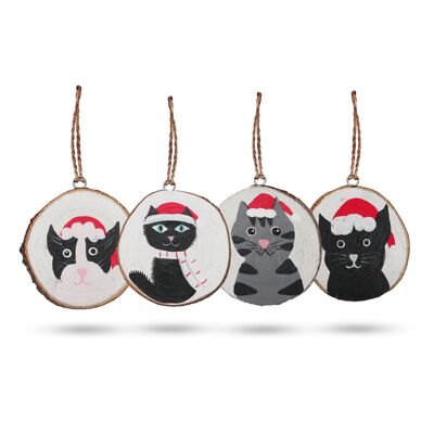 WXD-01 - Christmas Cats - Hand Pained Log Xmas Decor (set 4) - Sold in 1x unit/s per outer
