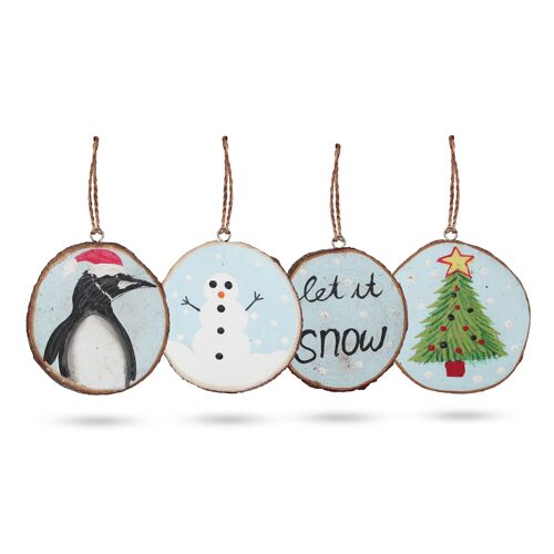 WXD-02 - Let it Snow - Hand Painted Log Xmas Decor (set of 4) - Sold in 2x unit/s per outer