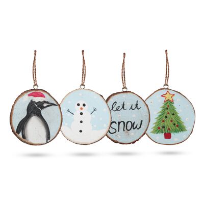 WXD-02 - Let it Snow - Décor de Noël bûche peint à la main (ensemble de 4) - Vendu en 2x unité/s par extérieur