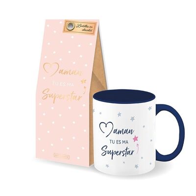 Muttertag - Mama-Tasse + Schoko-Linsen-Geschenkset „Mama, du bist mein Superstar“