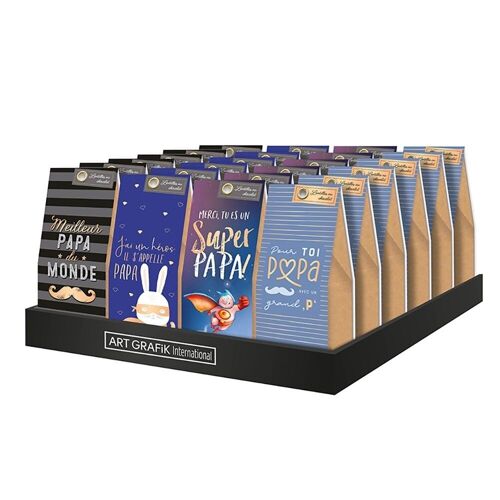 Fête des Pères - Display Lentilles au chocolat 80g « papa » 4 cases assortiment inclus