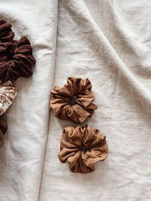 Wide linen scrunchie / tan