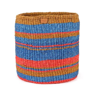 KAMATA: Teal, Gold & Red Stripe Woven Storage Basket