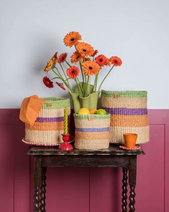 RELI : Panier de rangement tissé à rayures orange, violet et vert 2