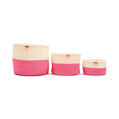 HOJI: Hot Pink Colour Block Woven Basket