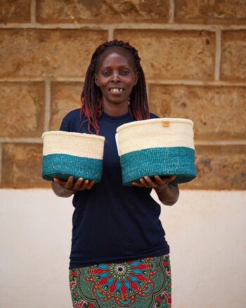 MSINGI : Panier tissé à blocs de couleur bleu sarcelle 8