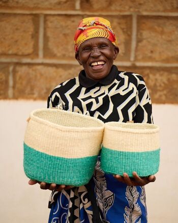 REMBO : Panier tissé à blocs de couleur aqua 8