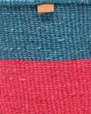 KIKAO : Panier tissé à blocs de couleurs bleu sarcelle et rose vif 4