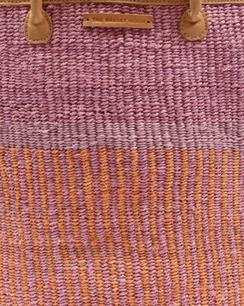 TENGUA : Panier à linge tissé à rayures orange, rose et violet 3