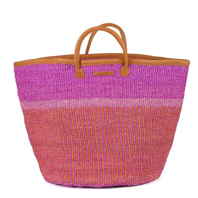 TENGUA: Orange, Pink & Purple Stripe Woven Laundry Basket