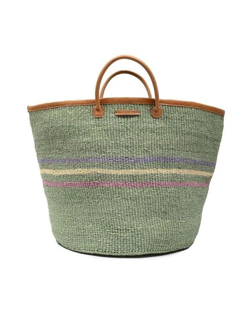 VUTIA: Green Three Stripe Woven Laundry Basket