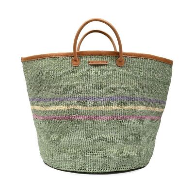 VUTIA: Green Three Stripe Woven Laundry Basket