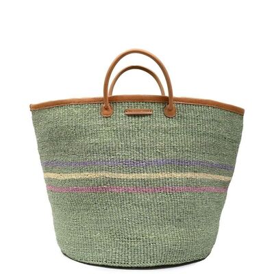 VUTIA: Green Three Stripe Woven Laundry Basket