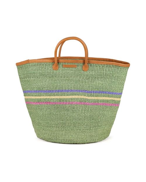 VUTIA: Green Three Stripe Woven Laundry Basket