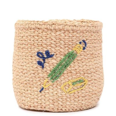 PENCIL: Stationery Motif Embroidered Woven Storage Basket