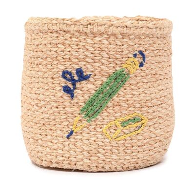 PENCIL: Stationery Motif Embroidered Woven Storage Basket