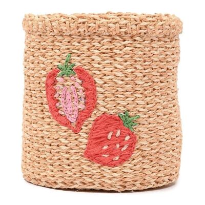 FRAGOLA: cesto portaoggetti in tessuto ricamato con motivo di frutta