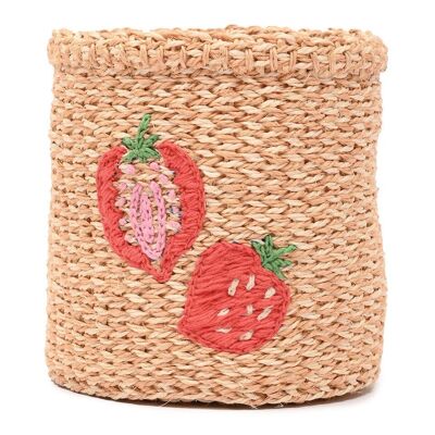 STRAWBERRY: Fruit Motif Embroidered Woven Storage Basket
