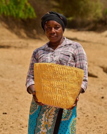CHOMBO: Tote bag en laine et sisal jaune soleil 6