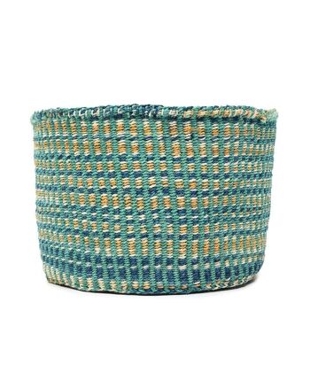 LETA : Panier de rangement tissé tie-dye turquoise et or 13