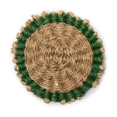 KAMARIA: Green Trim Woven Coaster
