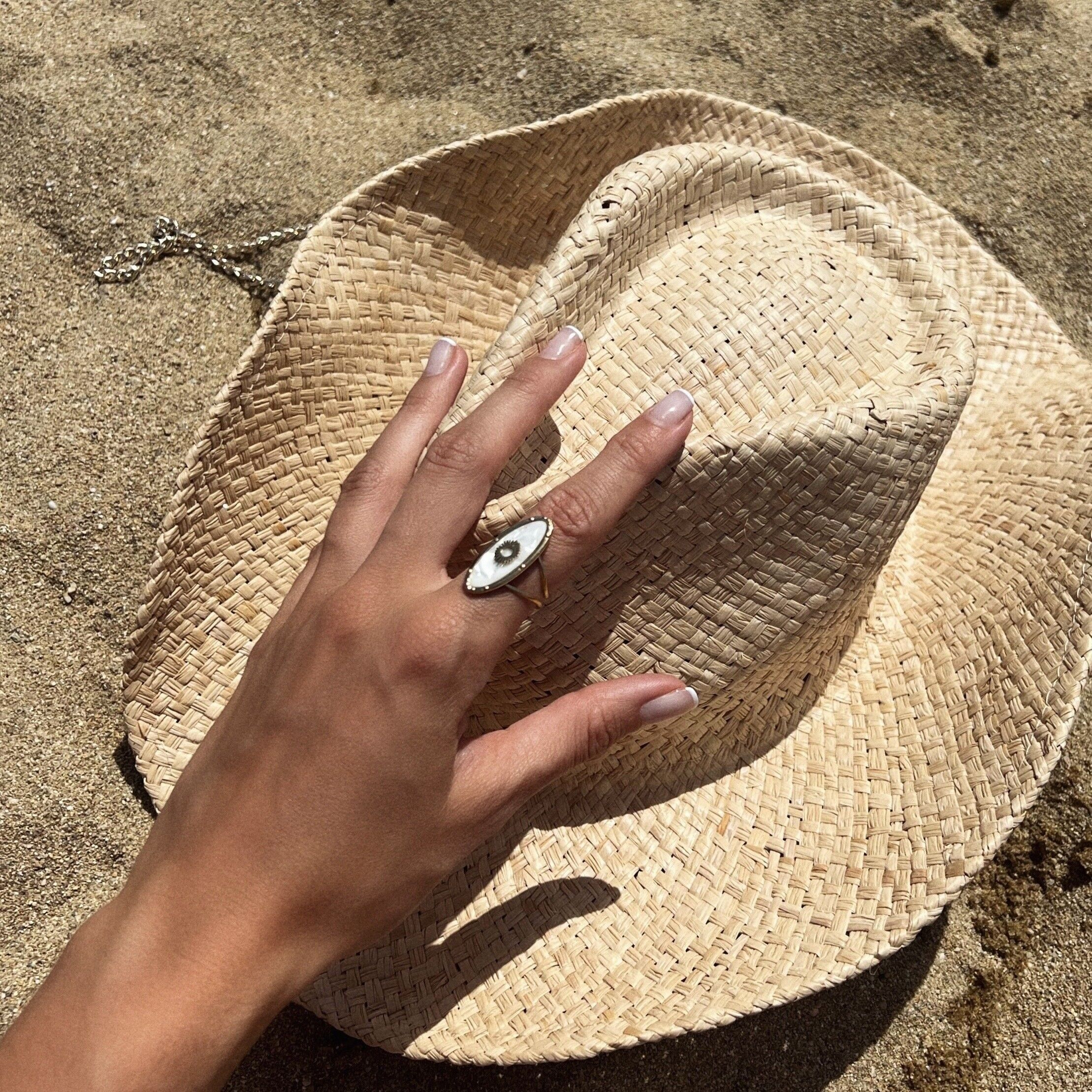 Anello in acciaio Anello doppio Vassoio ovale Smalto Sole estivo