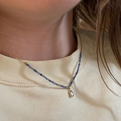 Verstellbare Halskette aus Stahl, Kette, Perlen, Röhre, Naturstein-Anhänger