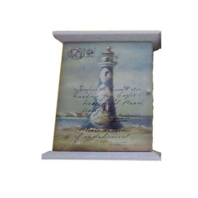 Wooden key holder with the image of a lighthouse.  Dimension: 21x6.5x25cm