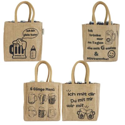 bottle bag. Vegan beer carrier or can & bottle carrier 6 bottles.100% jute carrier bag with dividers. Shopping bag with 6 compartments. Beer bag gifts for men