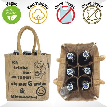 sac à bouteille. Porte-bière végétalien ou porte-canettes et porte-bouteilles 6 bouteilles. Sac de transport 100% jute avec séparateurs. Sac shopping avec 6 compartiments. Cadeaux de sac de bière pour hommes 18