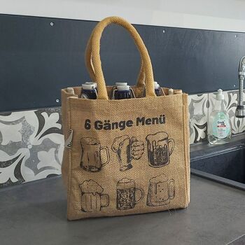 sac à bouteille. Porte-bière végétalien ou porte-canettes et porte-bouteilles 6 bouteilles. Sac de transport 100% jute avec séparateurs. Sac shopping avec 6 compartiments. Cadeaux de sac de bière pour hommes 21