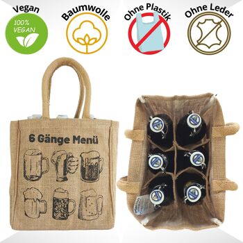 sac à bouteille. Porte-bière végétalien ou porte-canettes et porte-bouteilles 6 bouteilles. Sac de transport 100% jute avec séparateurs. Sac shopping avec 6 compartiments. Cadeaux de sac de bière pour hommes 22