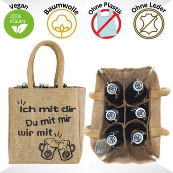 sac à bouteille. Porte-bière végétalien ou porte-canettes et porte-bouteilles 6 bouteilles. Sac de transport 100% jute avec séparateurs. Sac shopping avec 6 compartiments. Cadeaux de sac de bière pour hommes 35