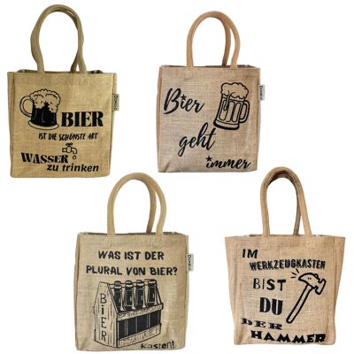 bottle bag. Vegan beer carrier or can & bottle carrier 6 bottles.100% jute carrier bag with dividers. Shopping bag with 6 compartments. Beer bag gifts for men