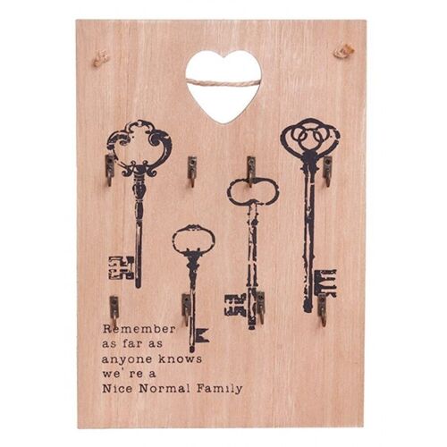 8-place wooden key holder with a perforated heart in beige color.  Dimensions: 23x1x34cm