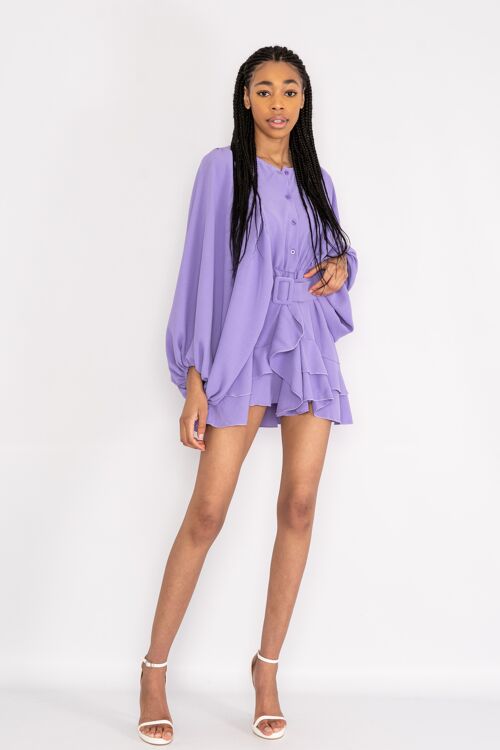 Short ruffled dress with batwing sleeves