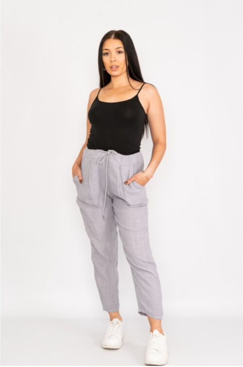 Linen trousers with drawstring waist